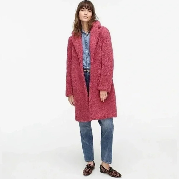 J. Crew Size S Teddy Sherpa Top coat in Berry NEW! - Picture 1 of 9